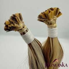 Çift Renkli Keratin Uçlu Doğal Saç (100 Adet) - (Kahverengi - Platin)